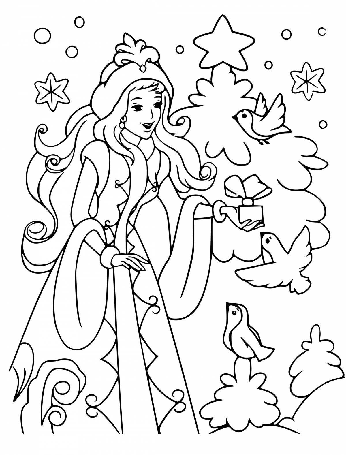 Elegant coloring tree and snow maiden