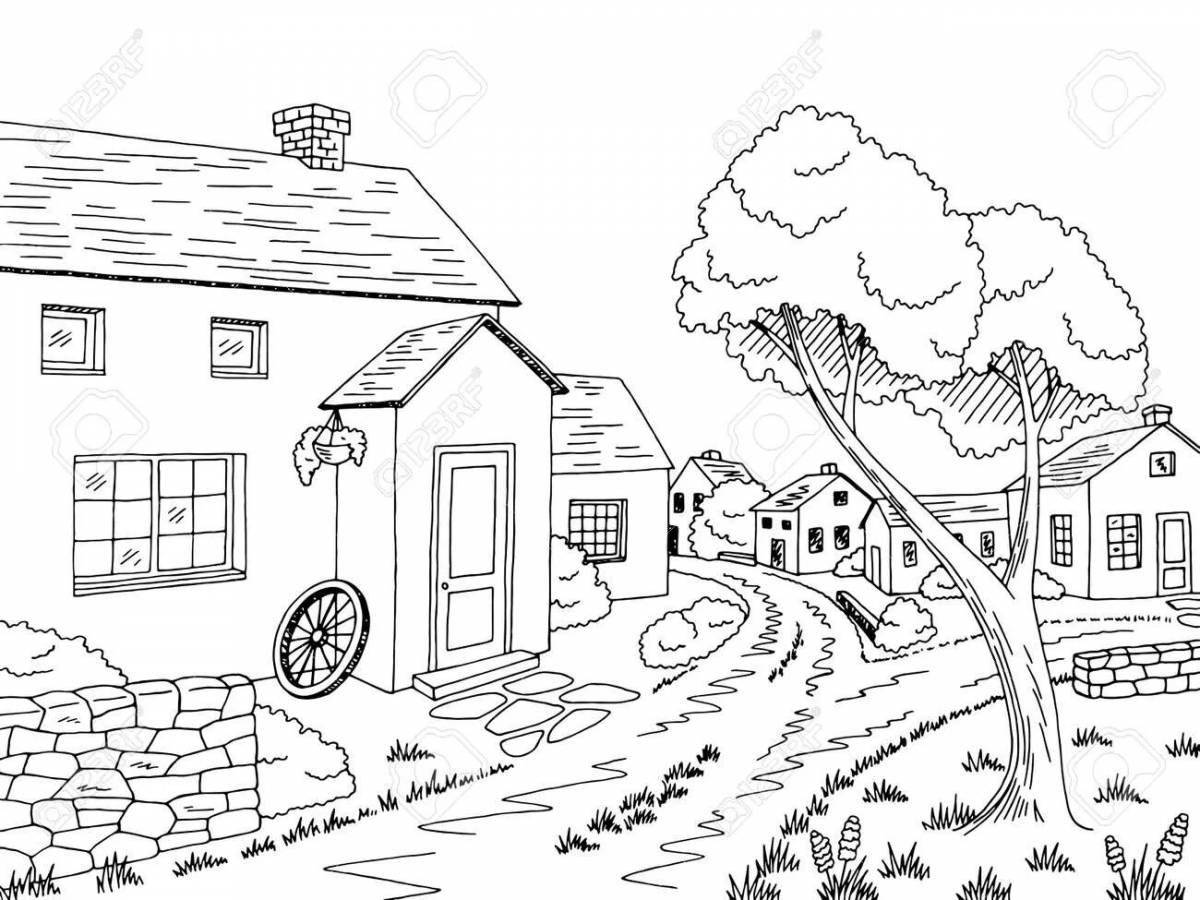 Charming village coloring book