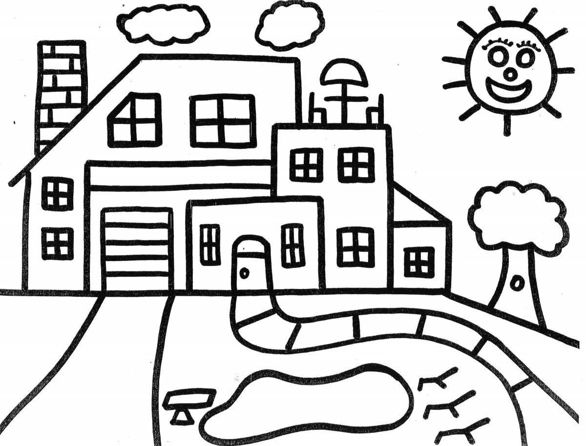 Coloring page charming village