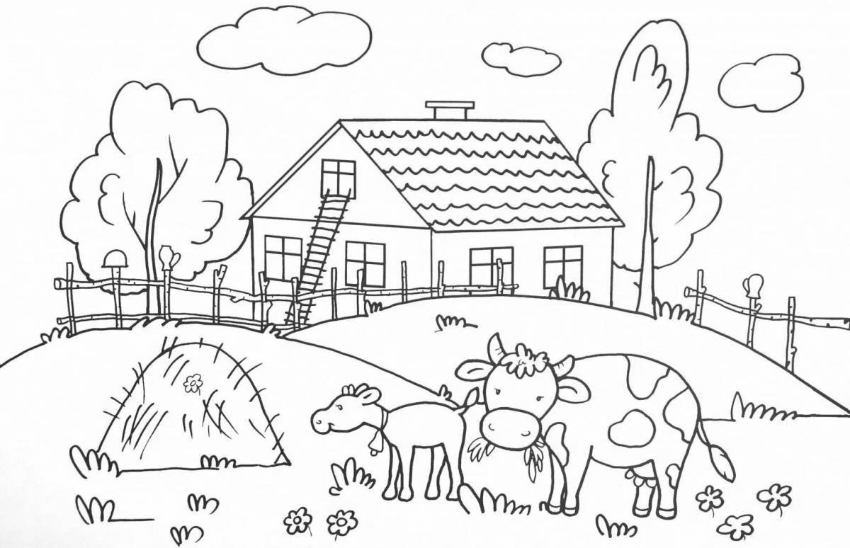 Exotic village coloring page