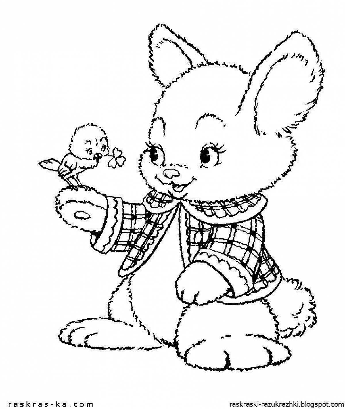 Анимированная страница раскраски зайца для девочек