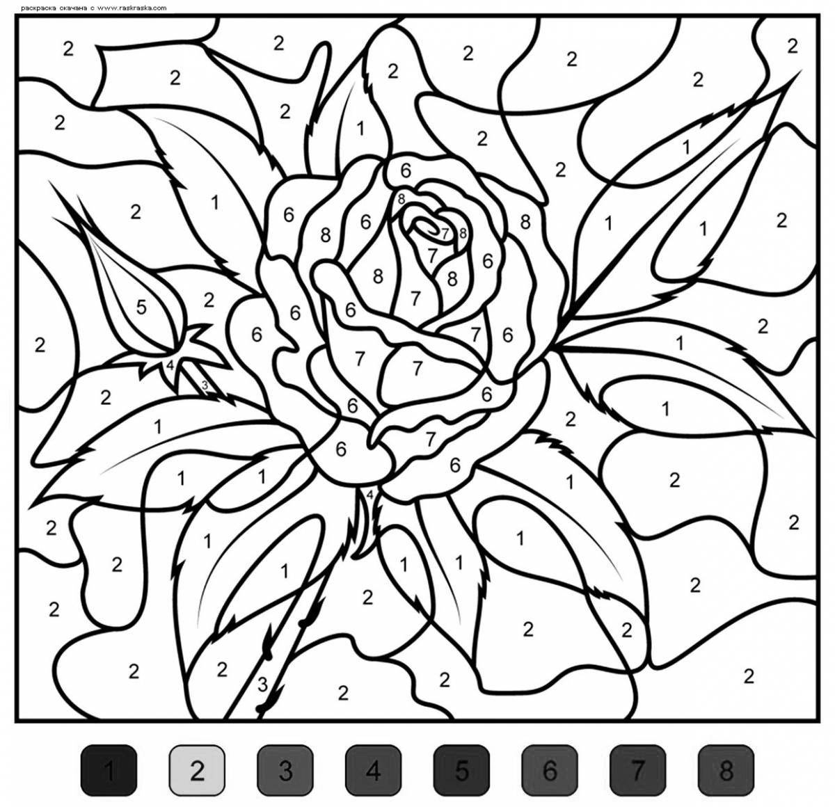 Dazzling rose coloring by numbers