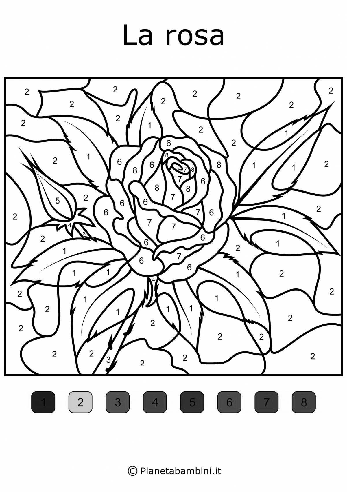 Joyful rose coloring by numbers