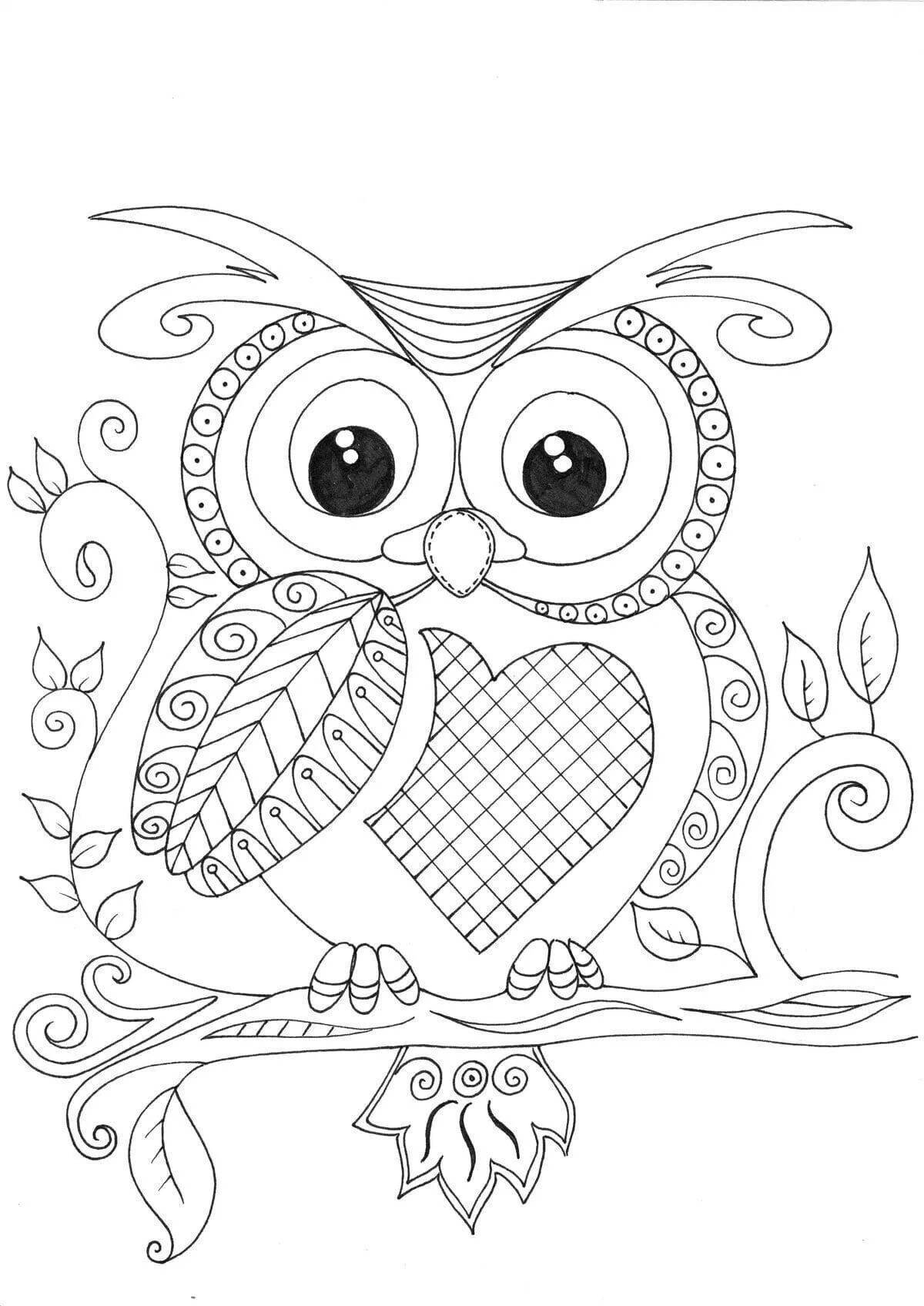 Joyful owl coloring for girls