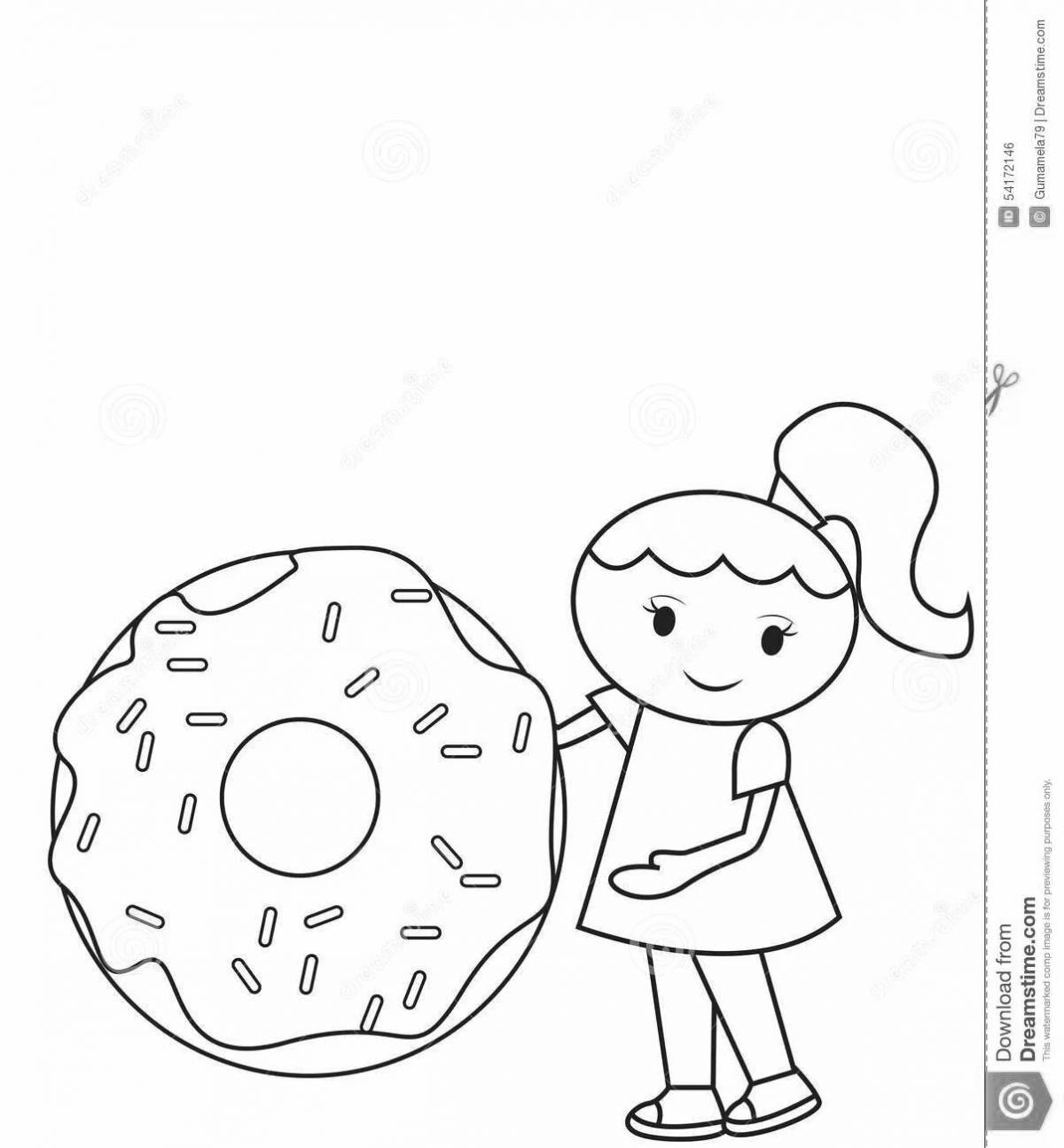Playful donut coloring page for girls