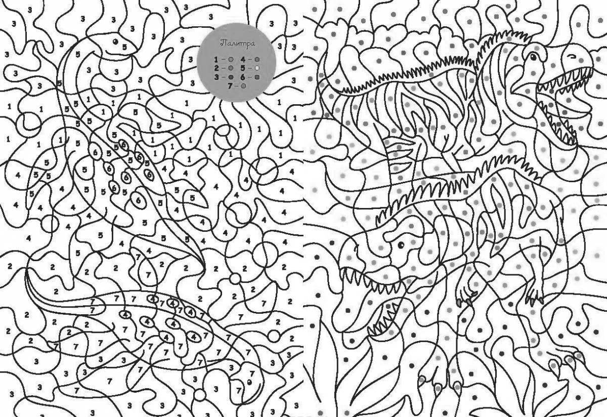 Dinosaurs fun coloring by numbers