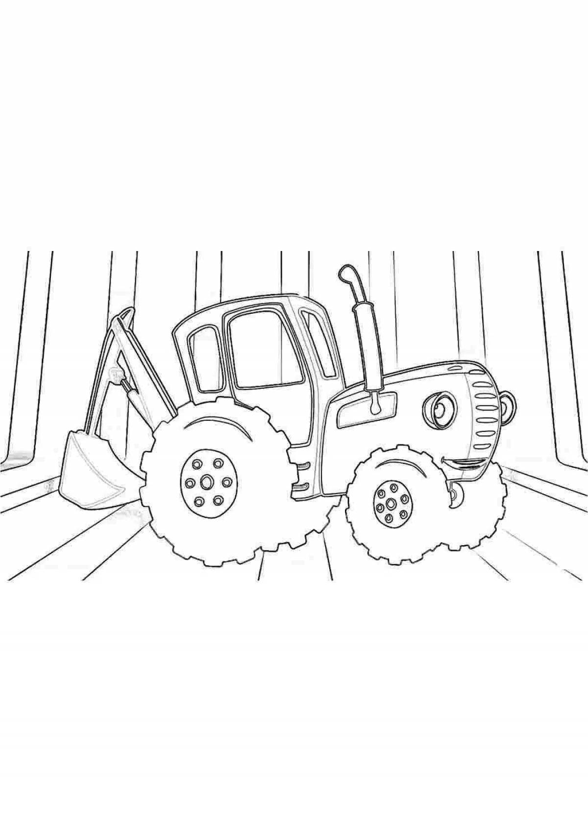 Adorable blue tractor coloring page for kids