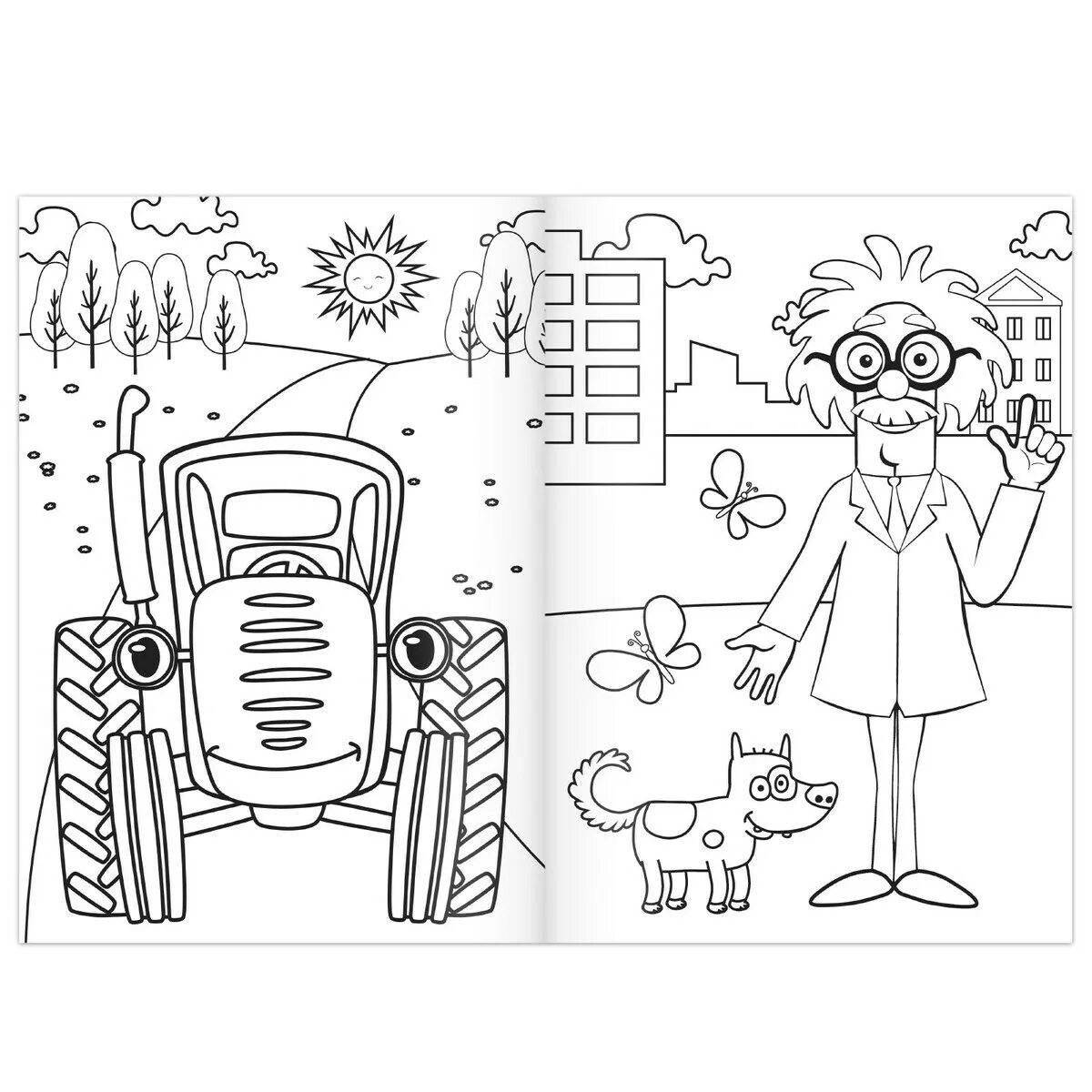 Coloring page happy blue tractor