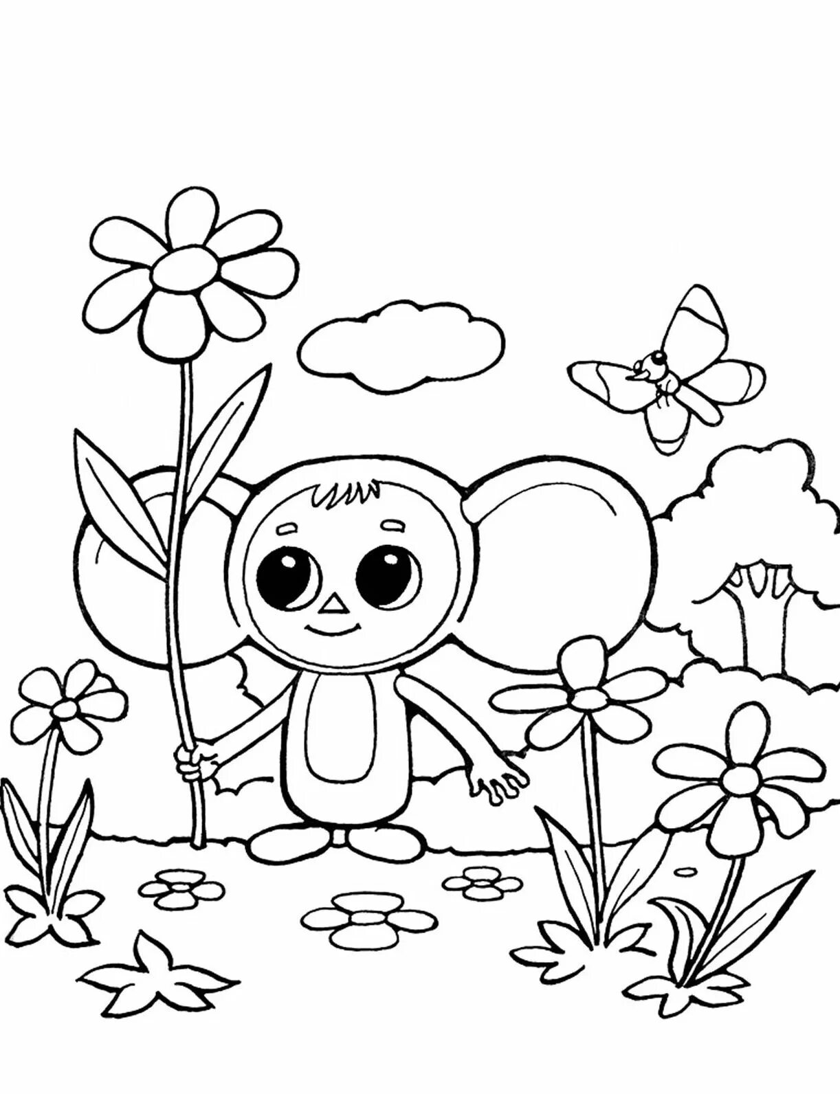 Serene cheburashka with flowers