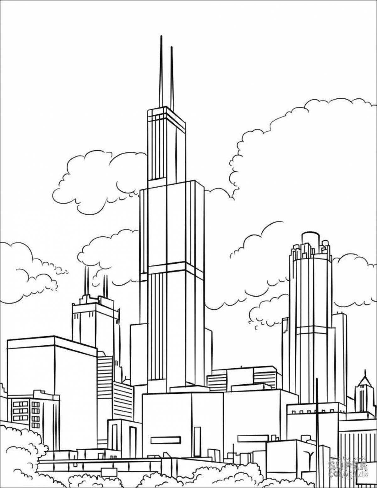 Colorful skyscrapers coloring page for kids