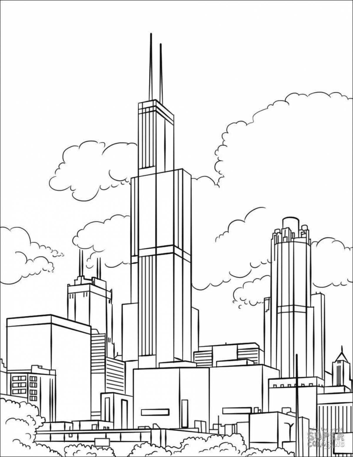 Photo Colorful skyscrapers coloring page for kids