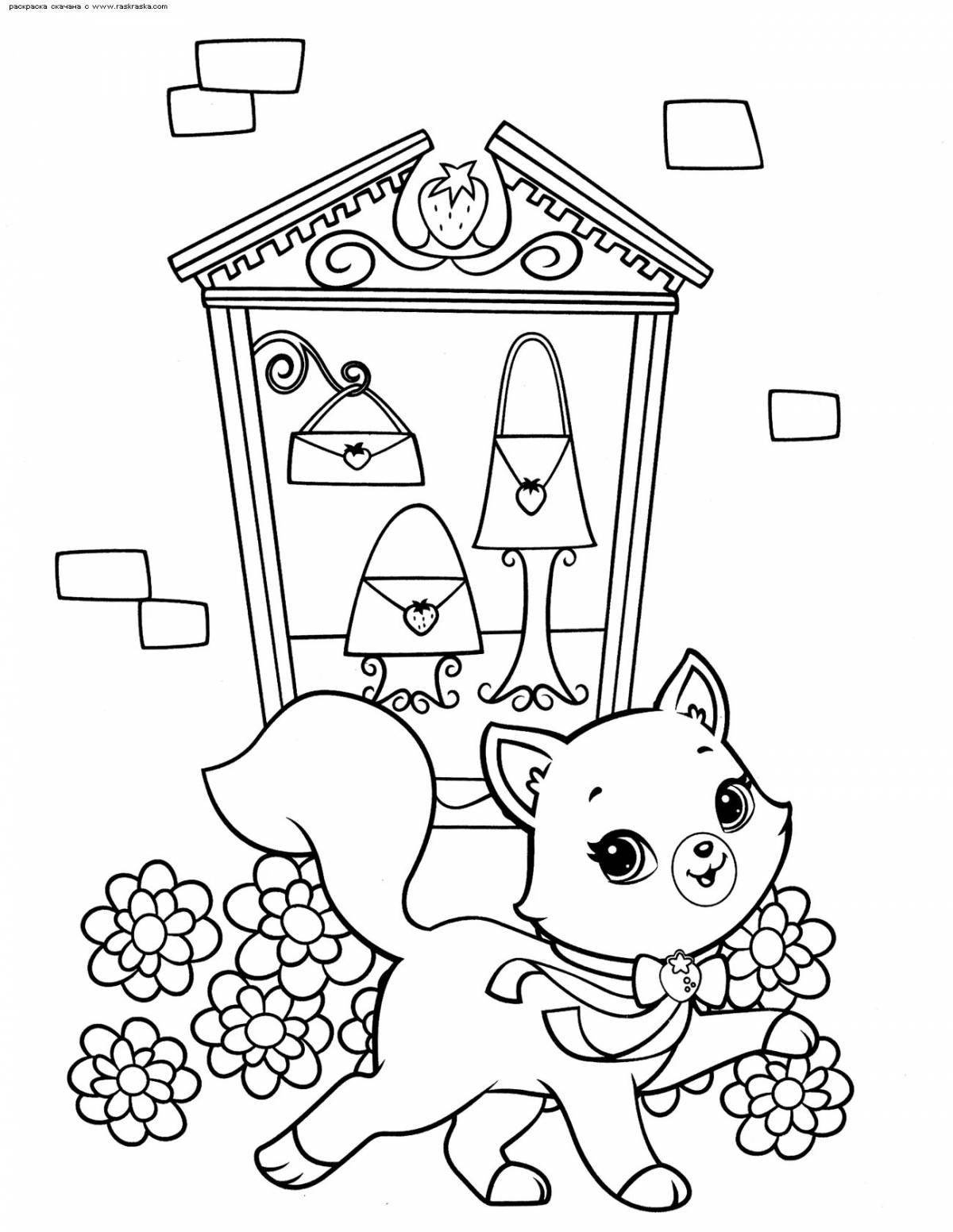 Coloring page tiny kitten in the house
