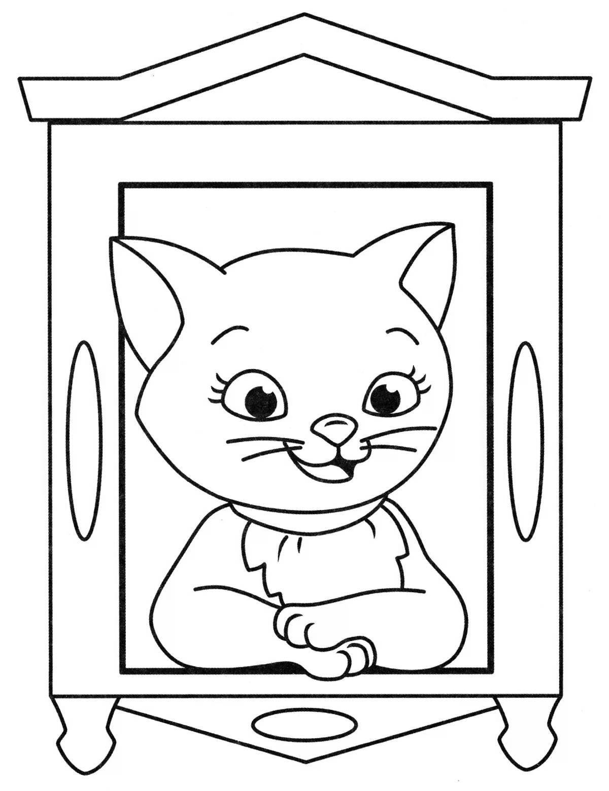 Coloring page mischievous kitten in the house