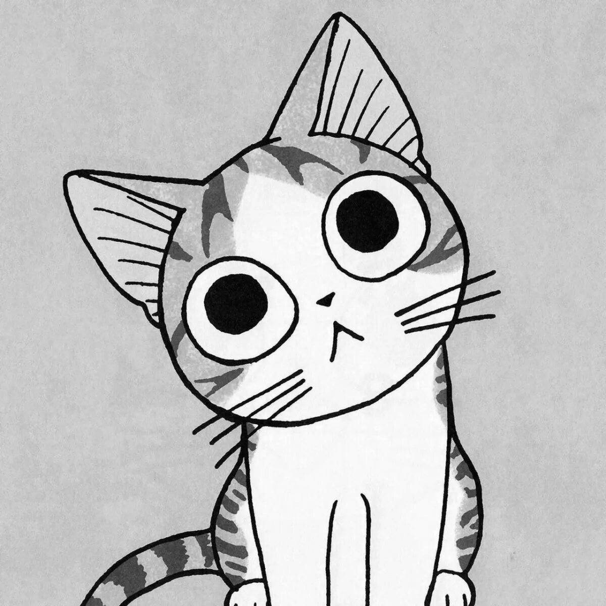 Пушистая аниме-кошка-раскраска
