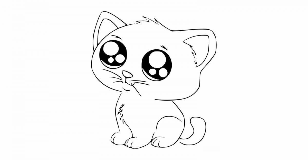 Красочная страница раскраски аниме-кошки