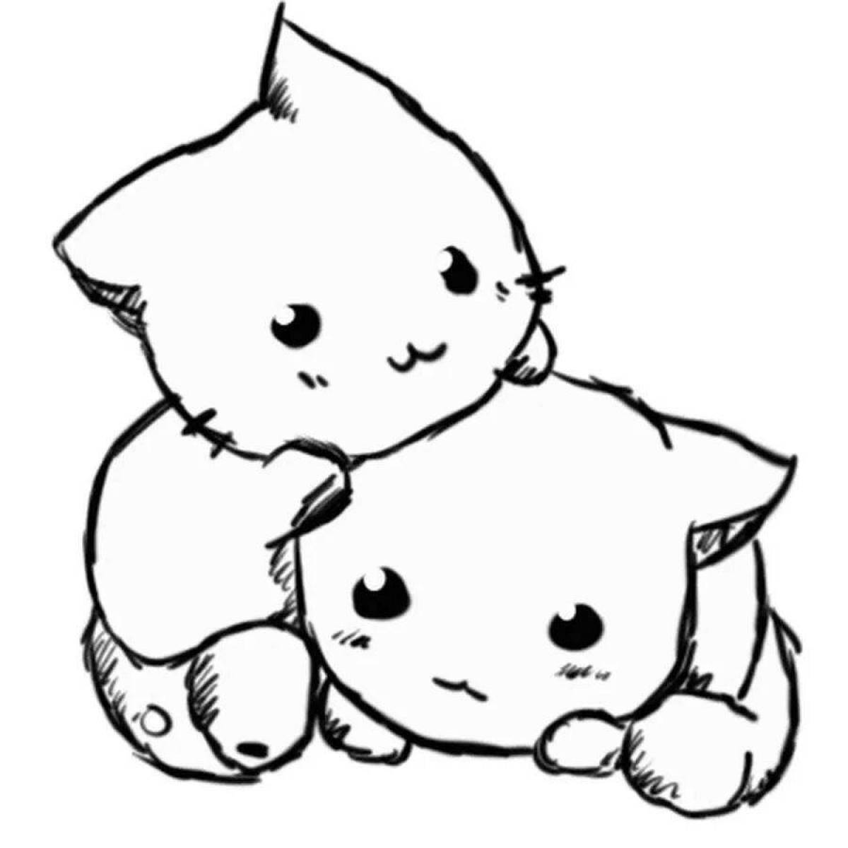 Adorable anime cat coloring page