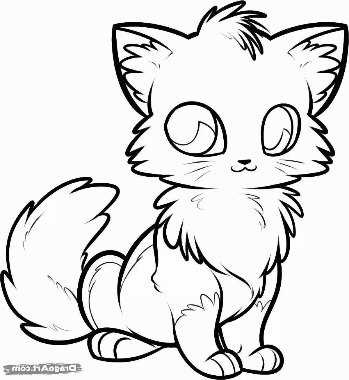 Милая аниме кошка раскраска
