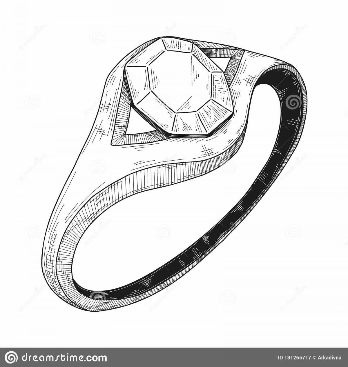 Coloring book shiny ring with stone