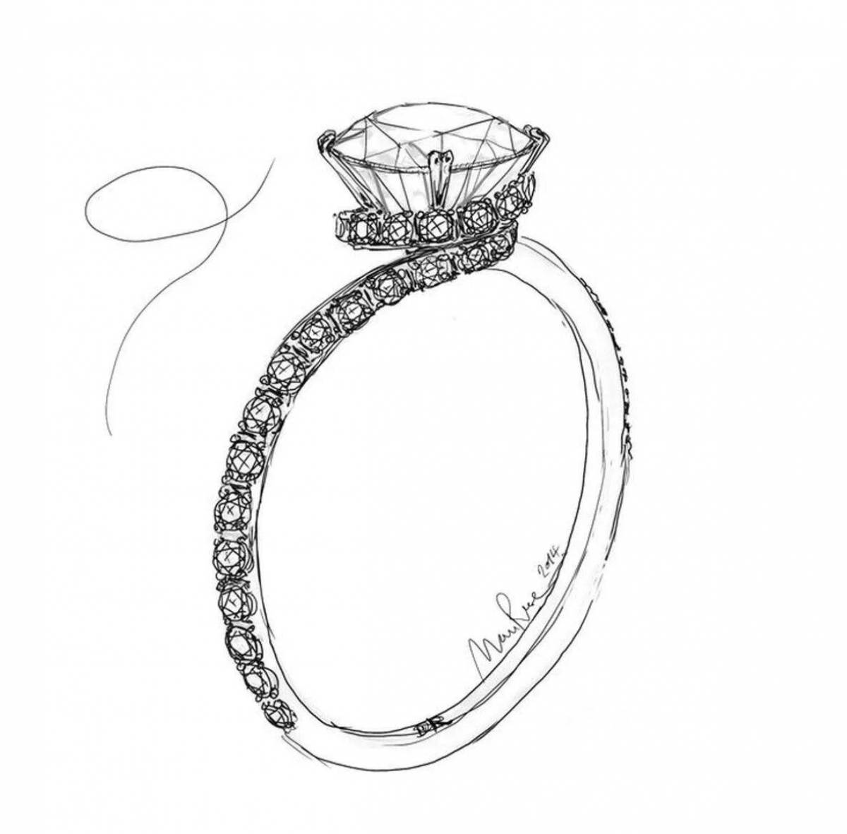 Замысловатое кольцо с камнем раскраска