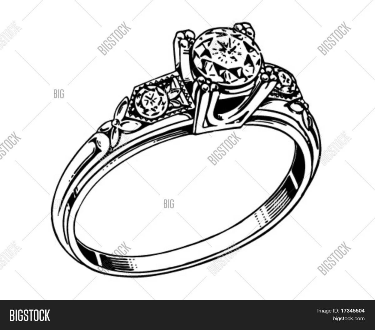 Coloring page luxurious ring with a stone