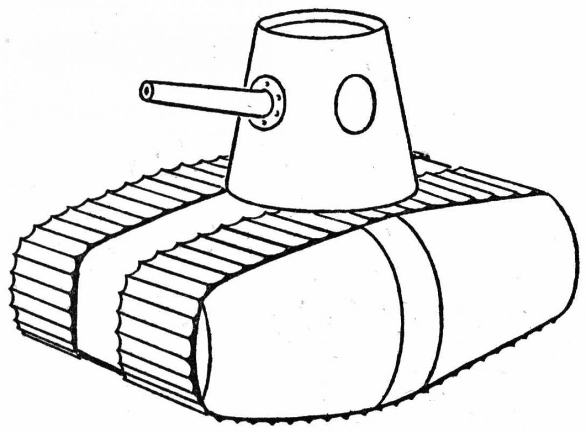 Веселый детский рисунок танк