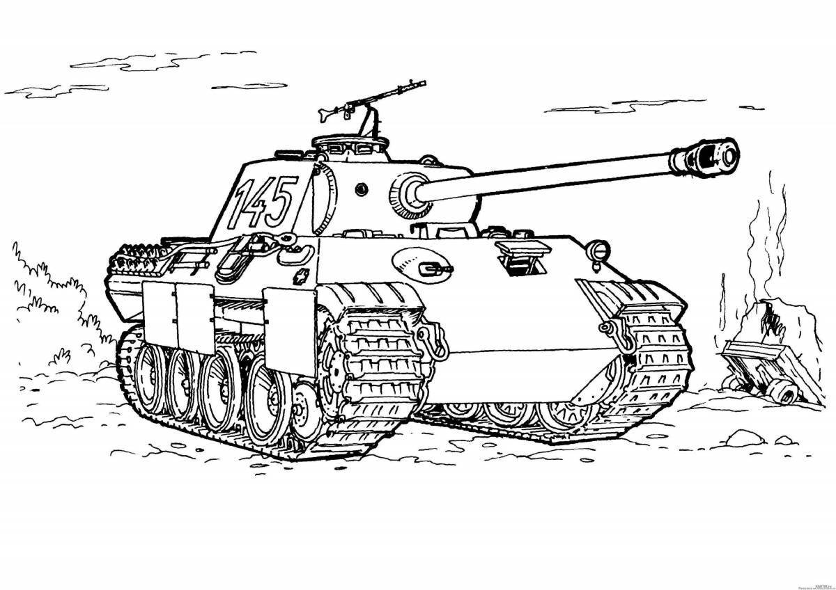 Colorful and detailed children's drawing of a tank
