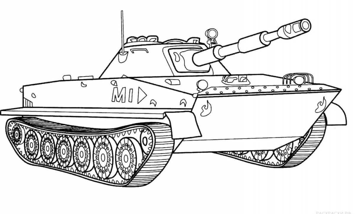 Цвето-взрывной детский рисунок танк