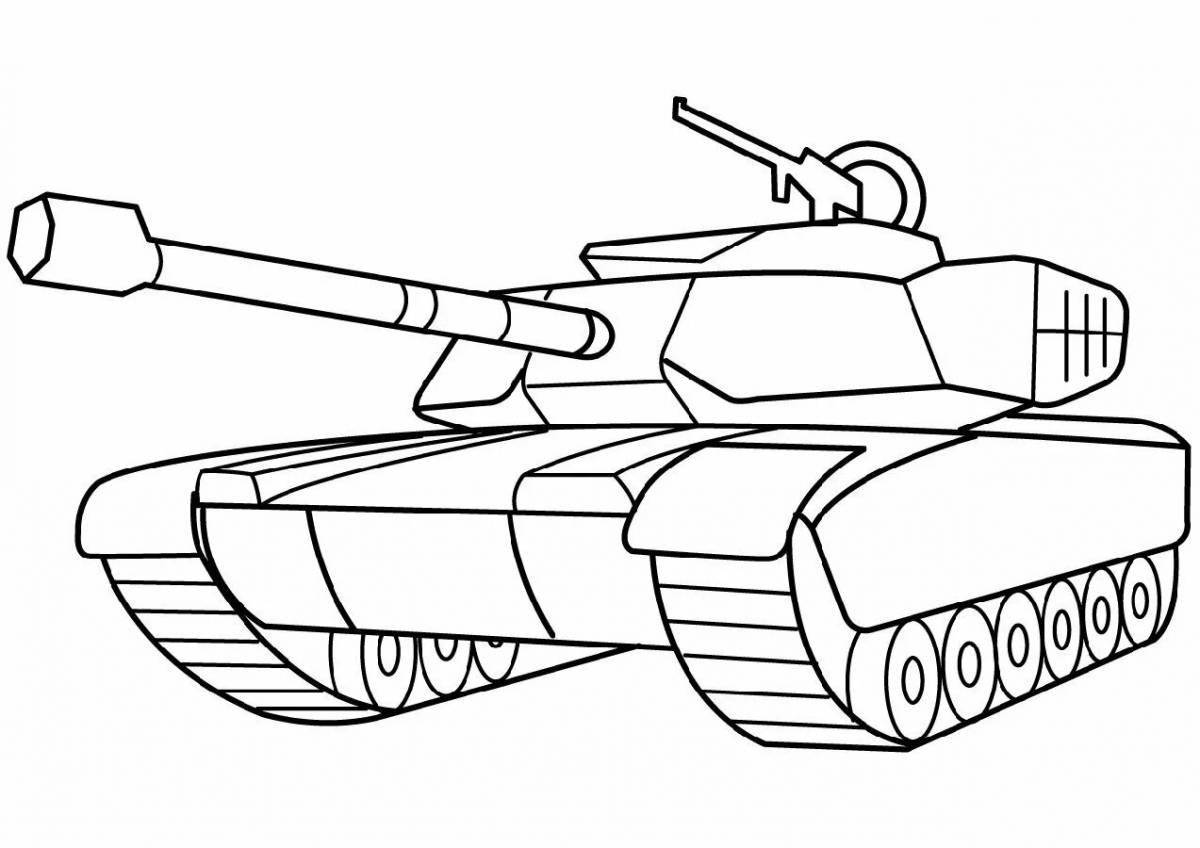 Colorful and joyful children's drawing of a tank