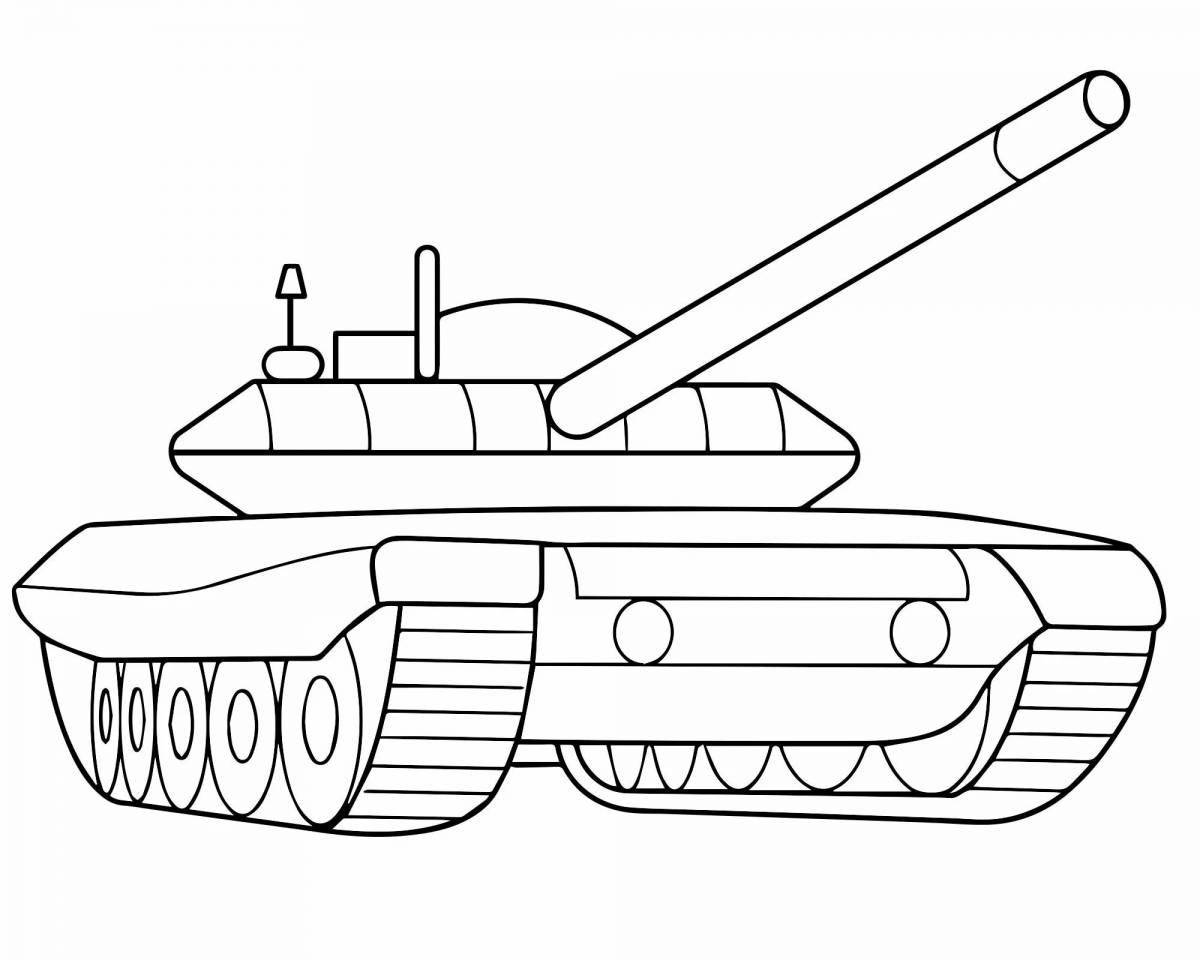 Colorful and playful children's drawing of a tank