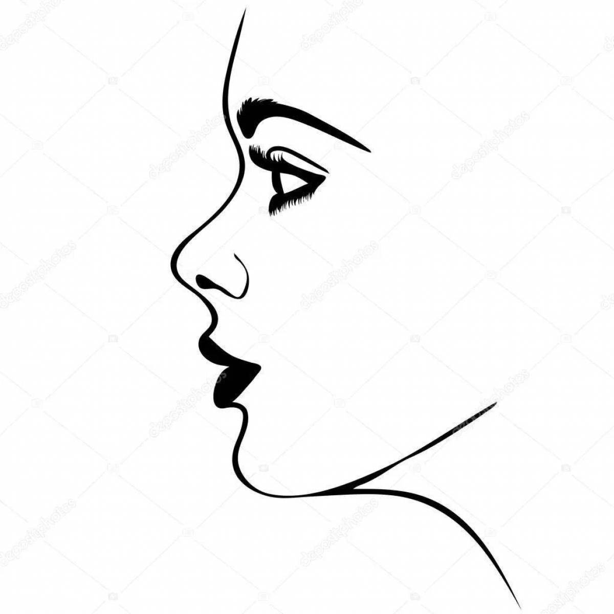 Face coloring page with bright profile