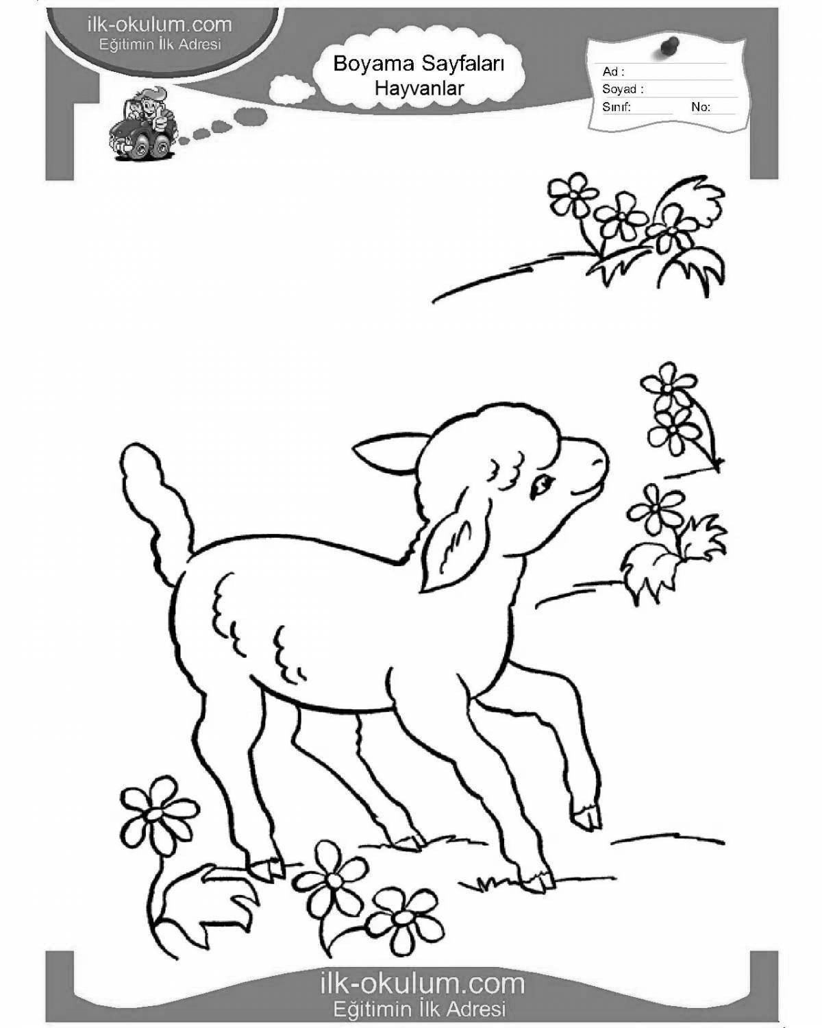 Vibrant lamb and wolf coloring page