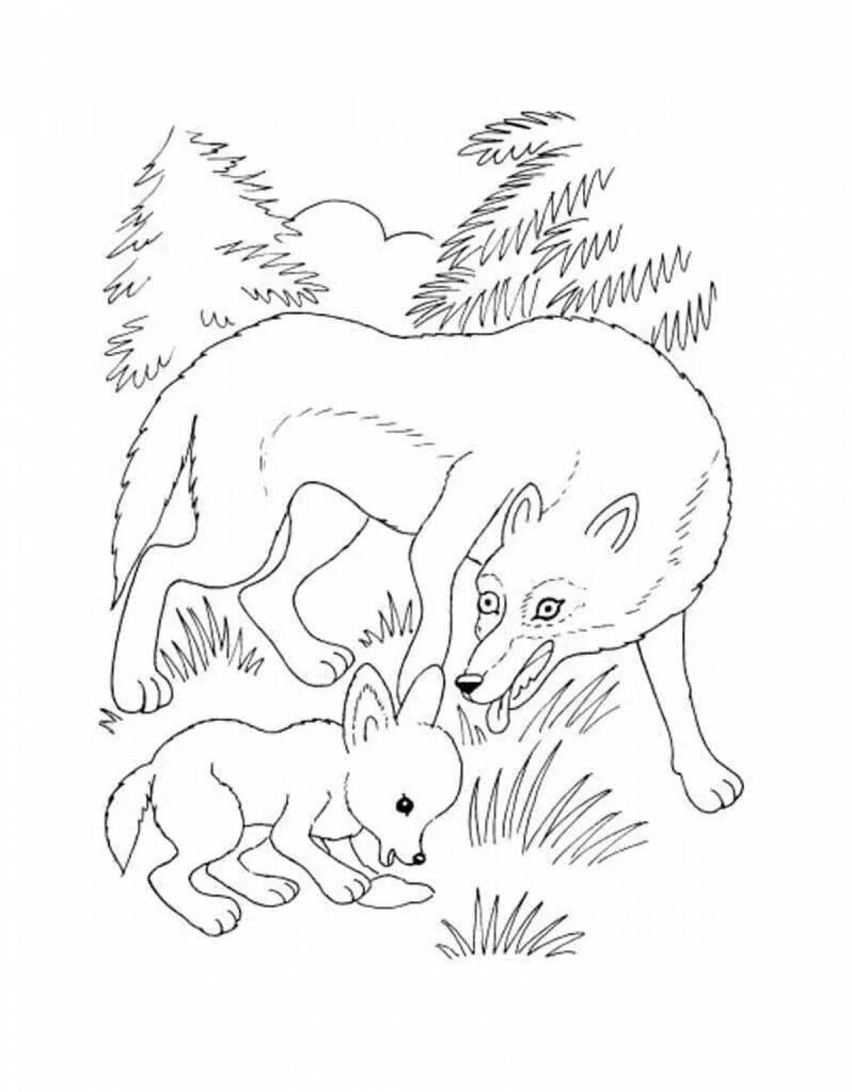 Очаровательная раскраска ягненок и волк