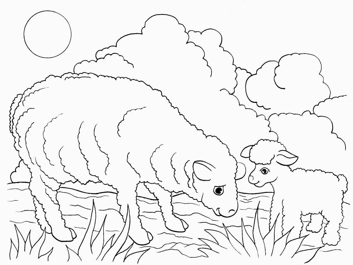 Adorable lamb and wolf coloring page