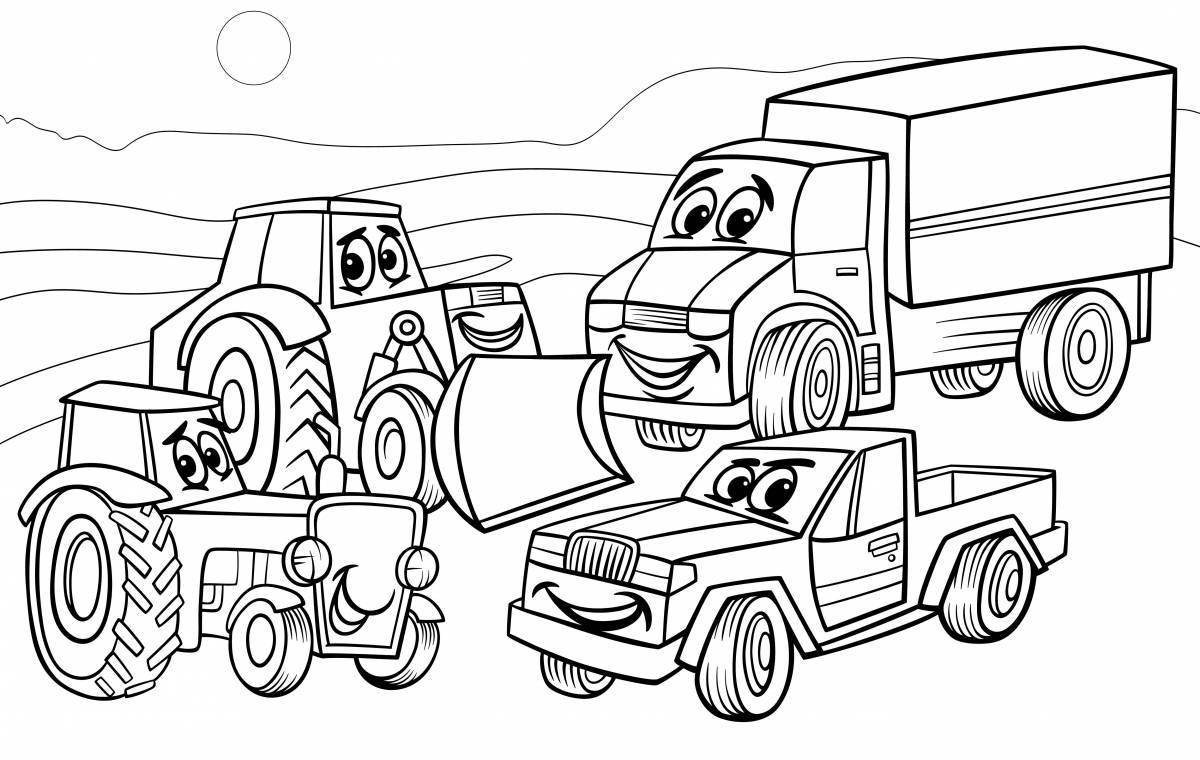 Photo Animated cars left truck coloring book