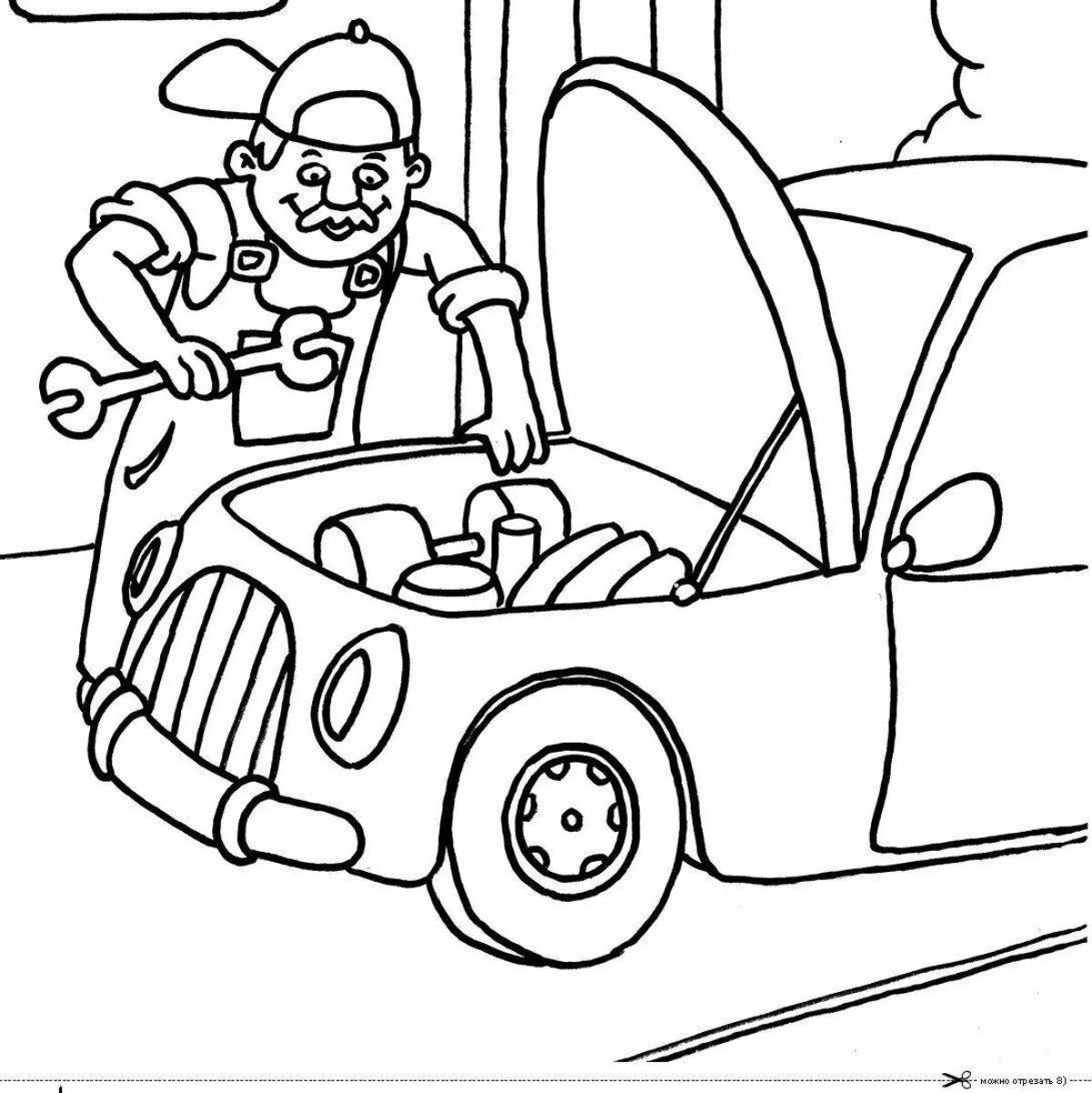 Colorful car mechanic coloring book for kids