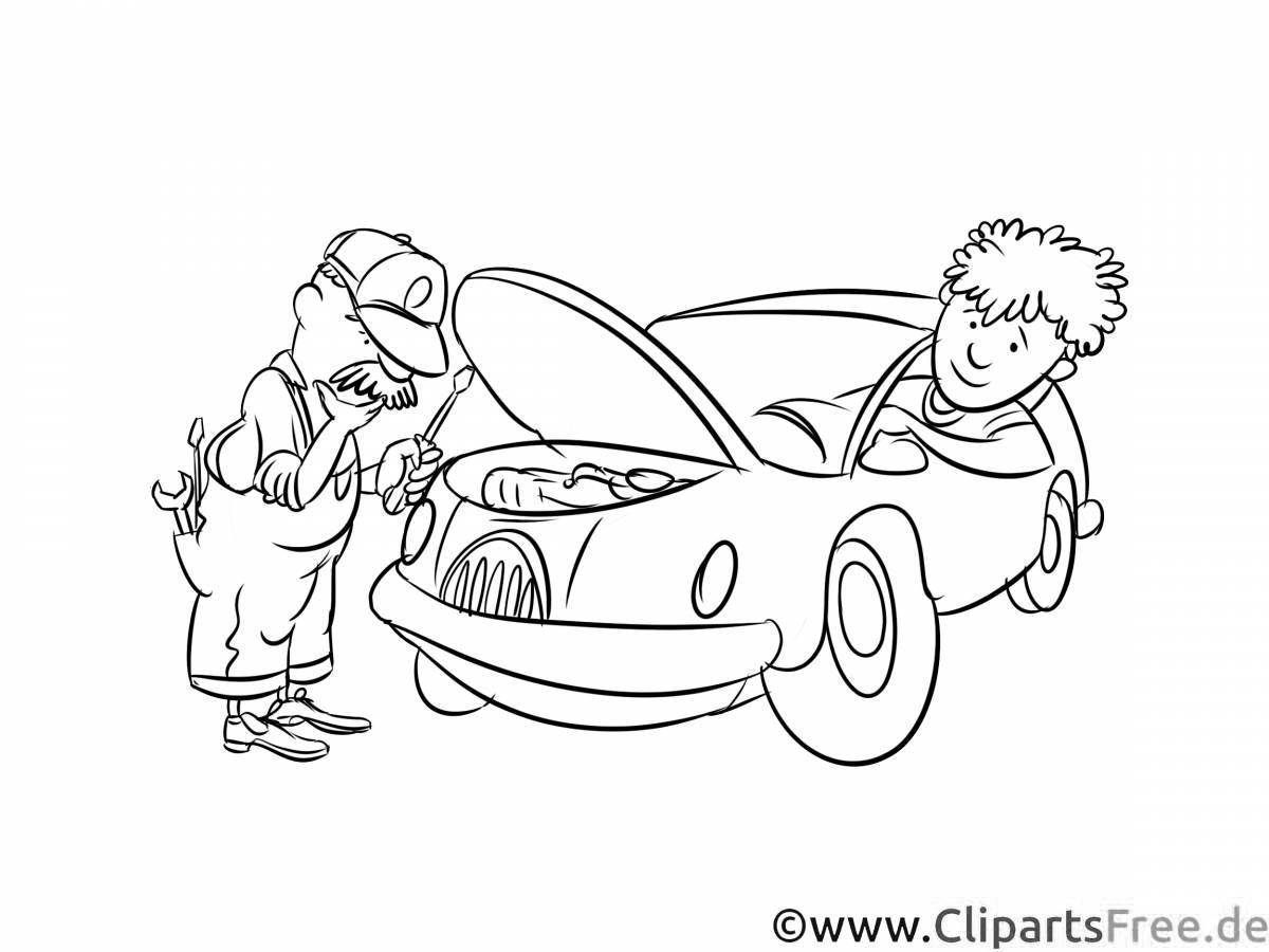 Fun car mechanic coloring book for kids