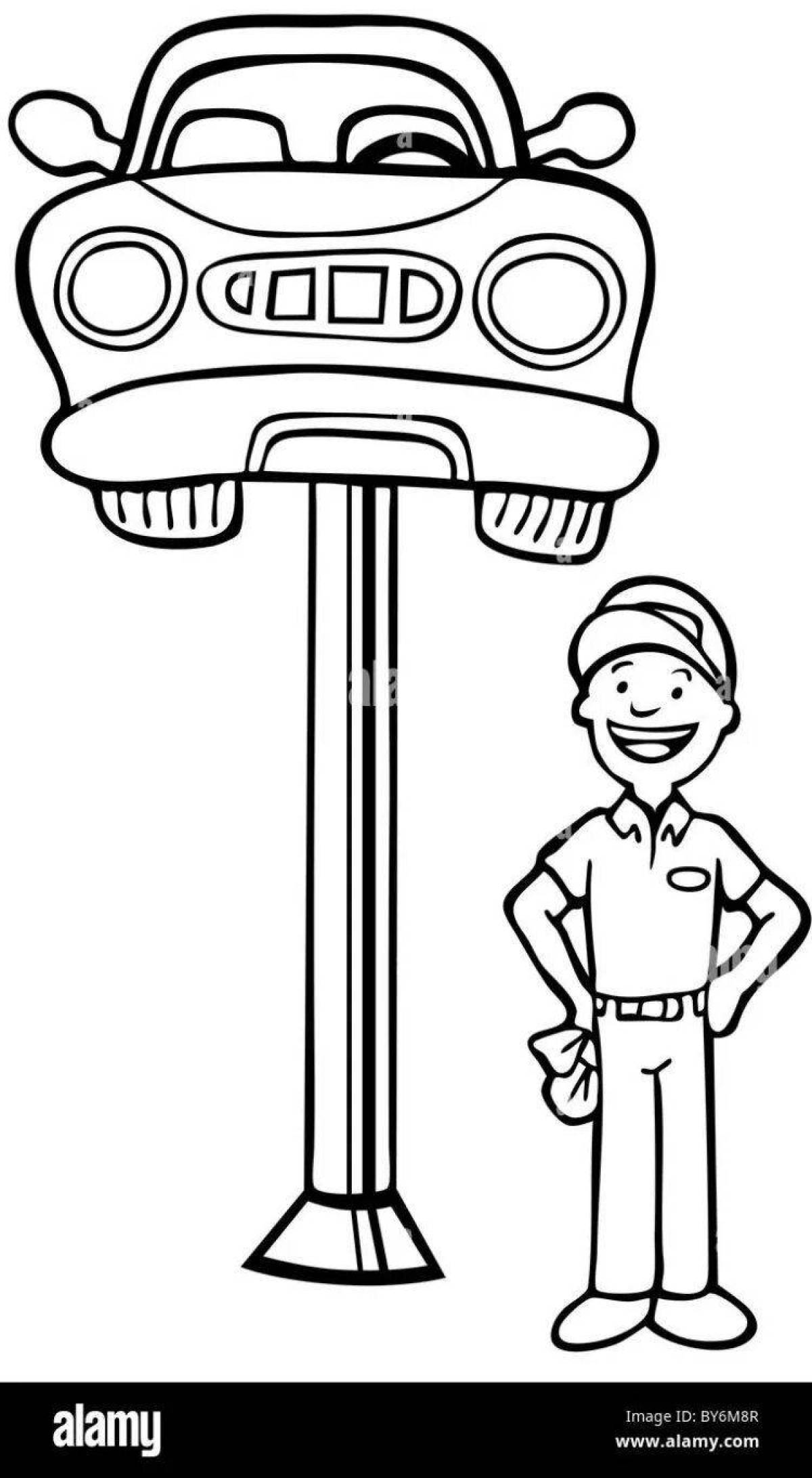 Adorable car mechanic coloring page for kids