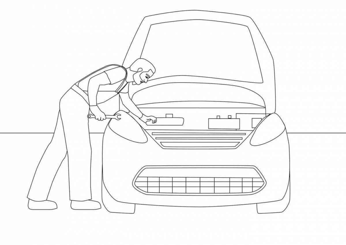 Radiant car mechanic coloring book for kids