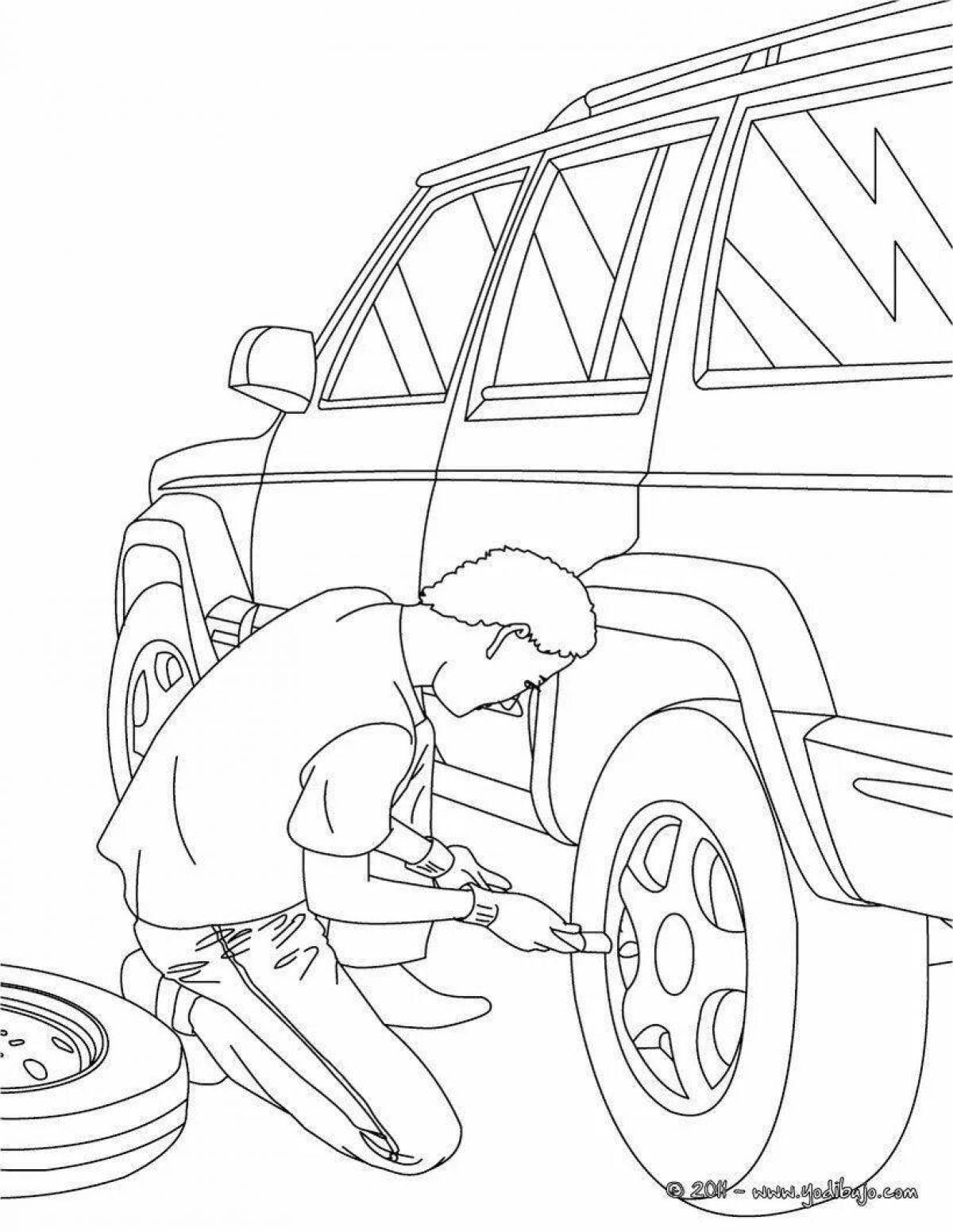 Coloring great car mechanic for kids