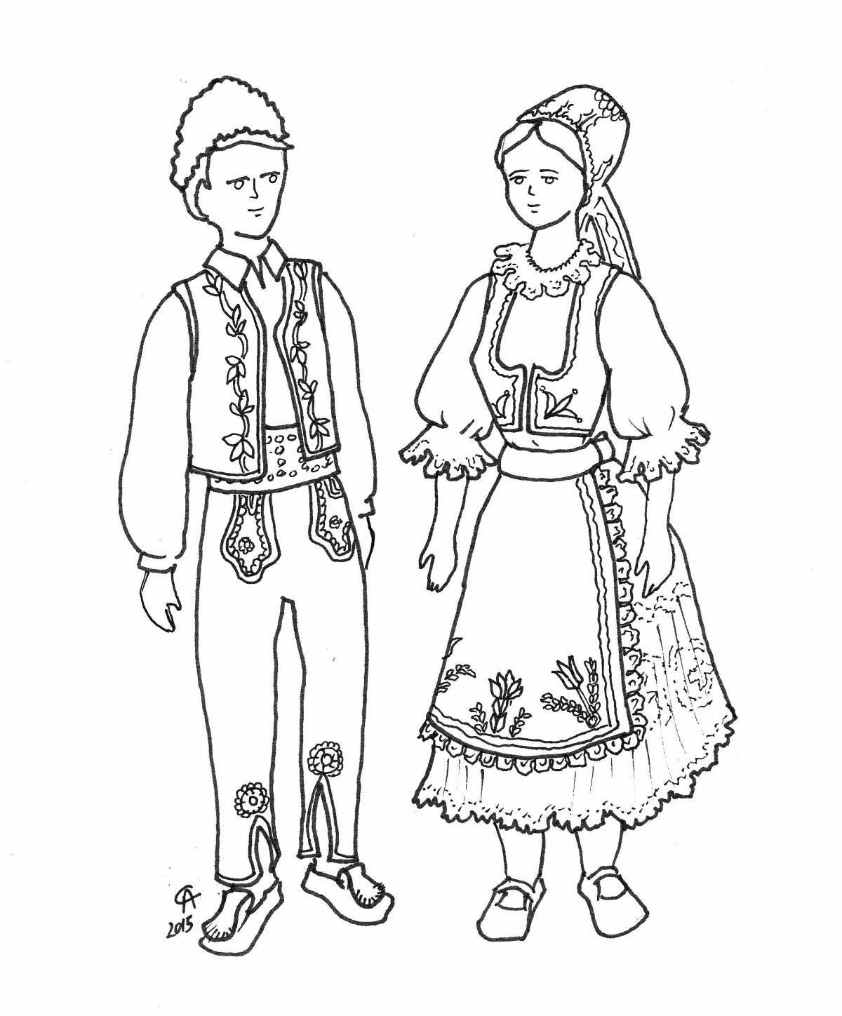 Coloring intricate Tatar folk costume