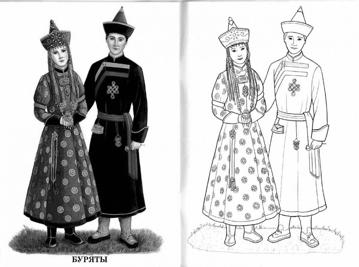Coloring page elegant Tatar folk costume