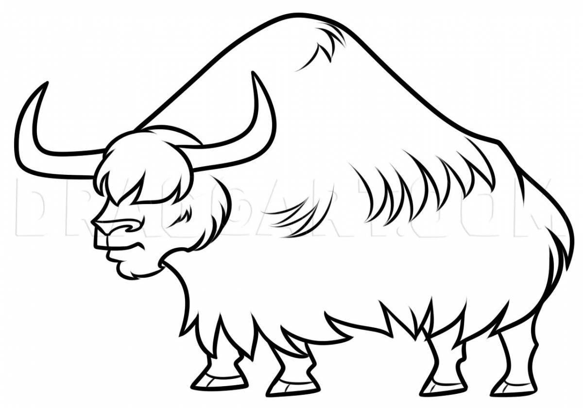 A fun coloring book for kids with a musk ox
