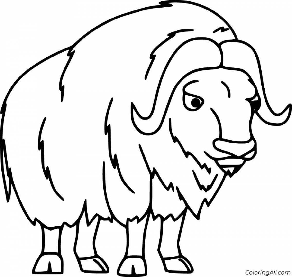 Игривая страница раскраски овцебыка для детей