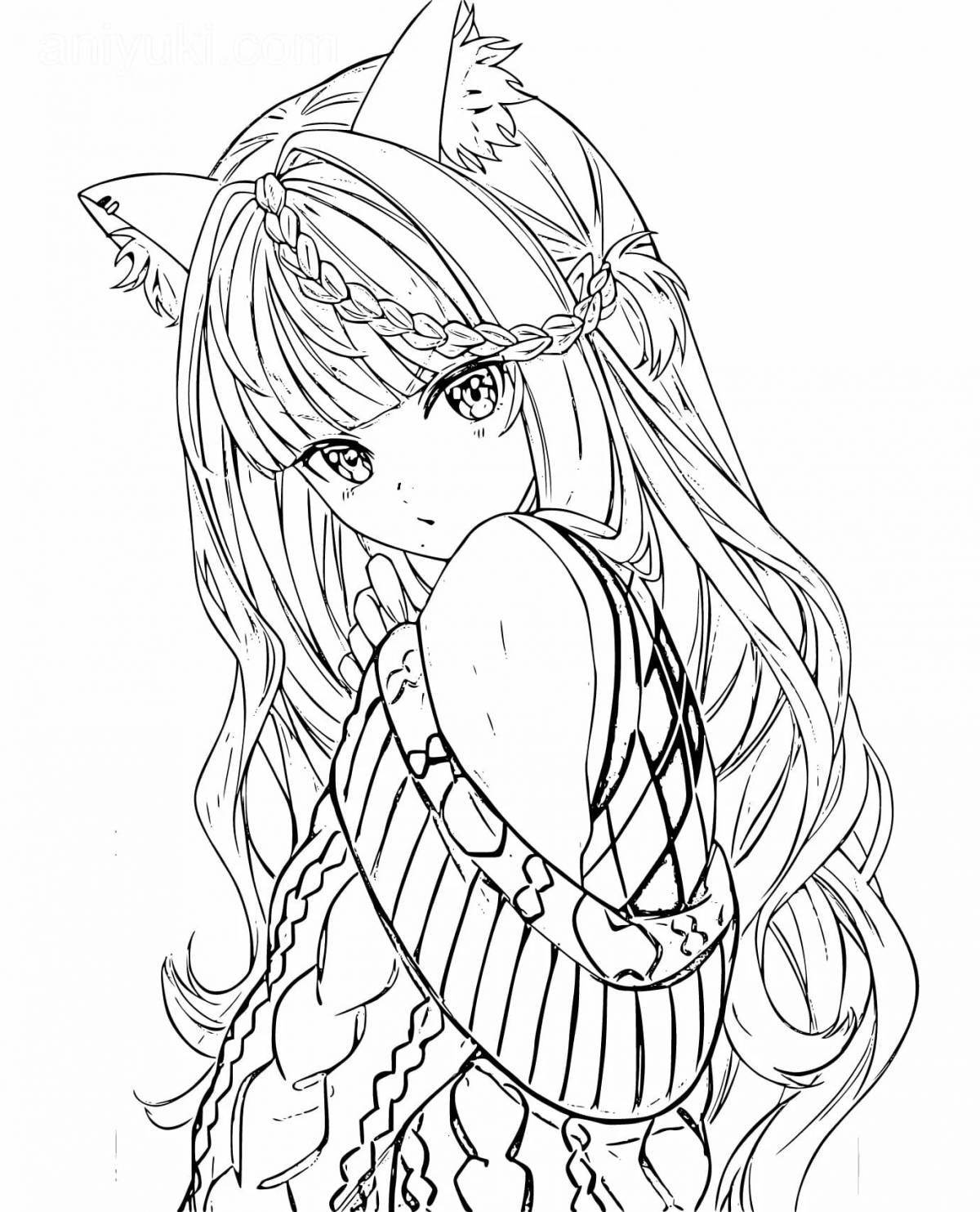 Фото Nifty coloring page anime cat girl
