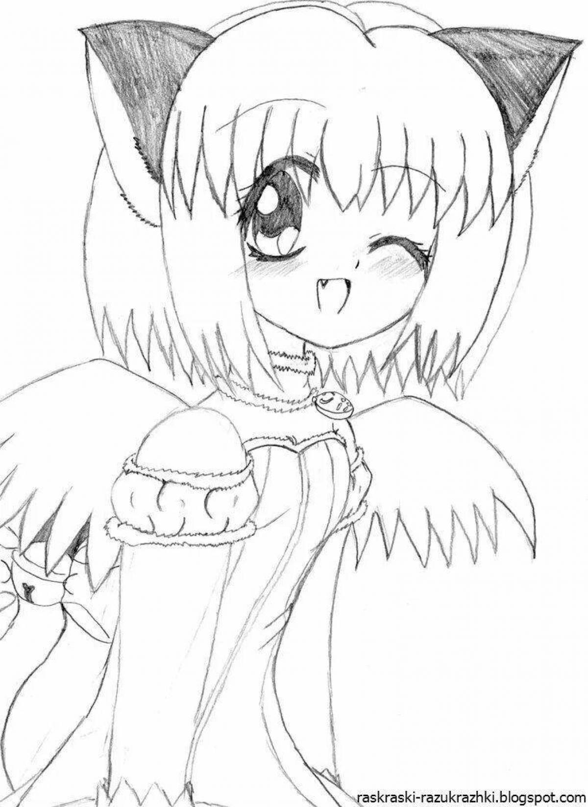 Фото Pretty coloring page anime cat girl