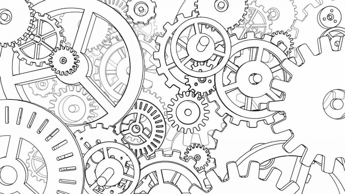 Intricate gears coloring for kids