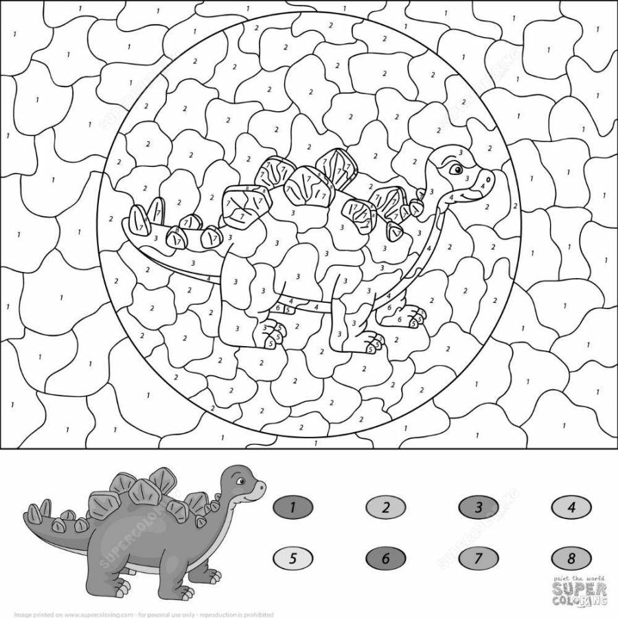 Раскраска по цифрам динозавры