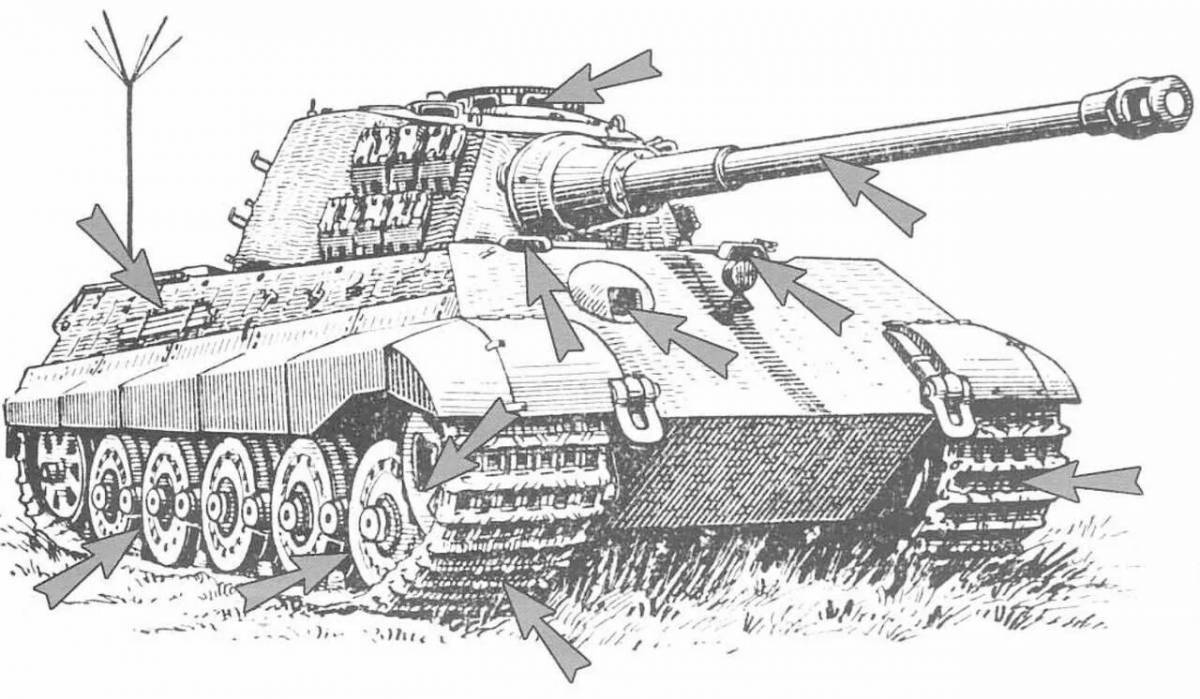 Раскраска потрясающий танк «белый тигр»