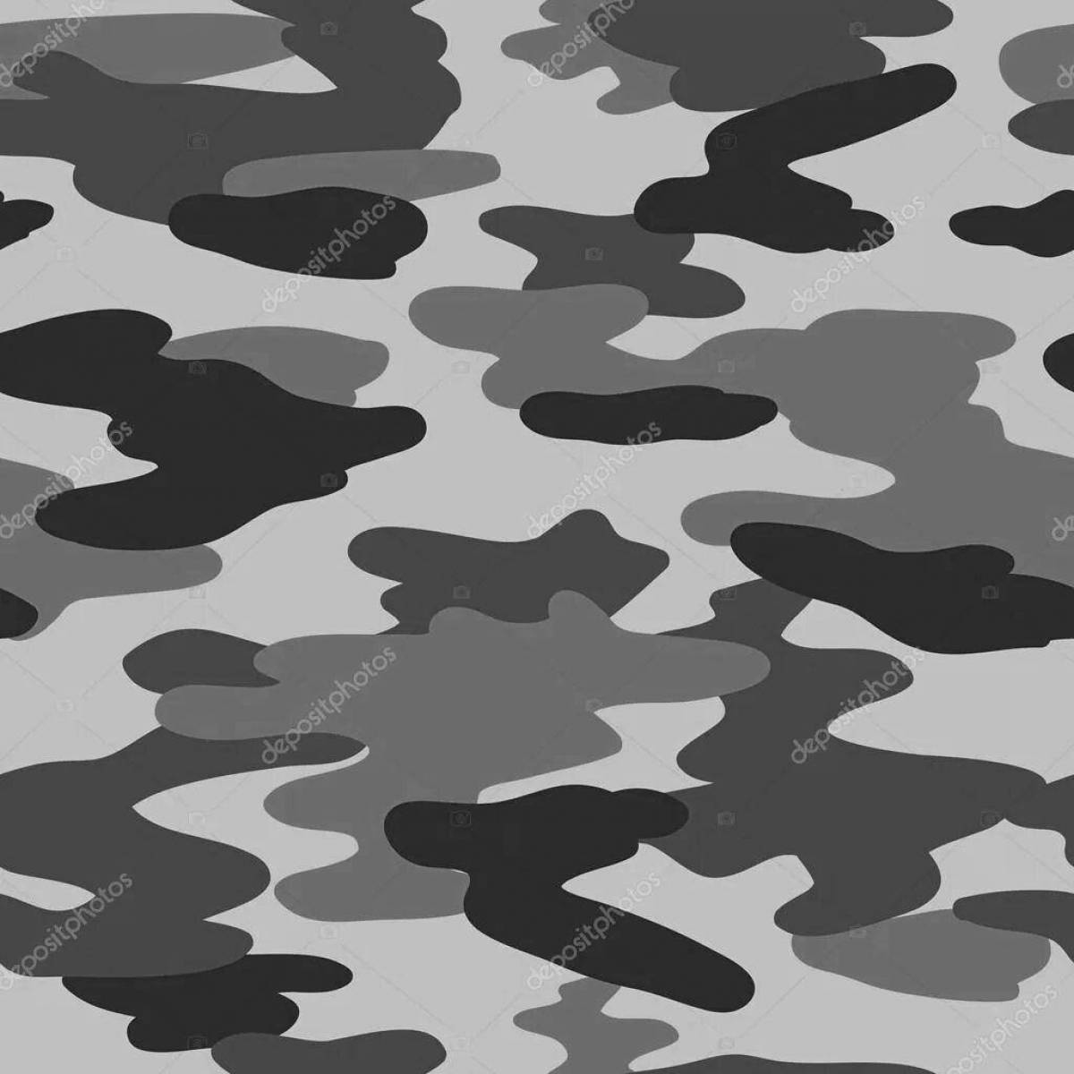 Coloring page with intricate camouflage pattern