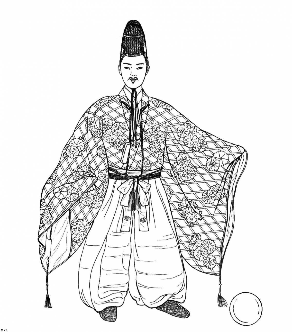 Coloring page stylish Chinese folk clothes